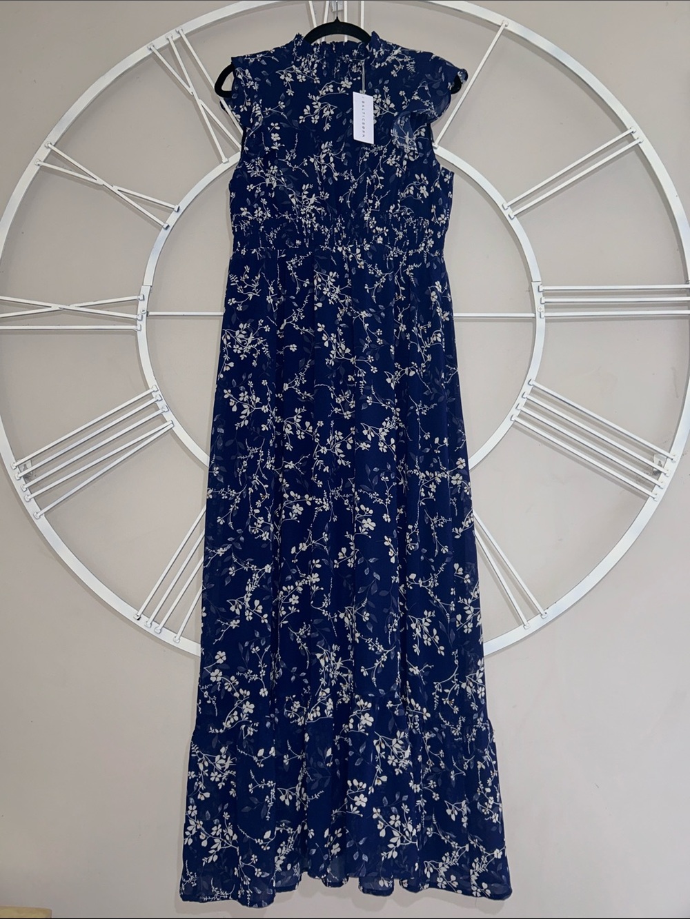 NWT Baltic Born Kearney Ruffle Navy Blue Floral Maxi Dress